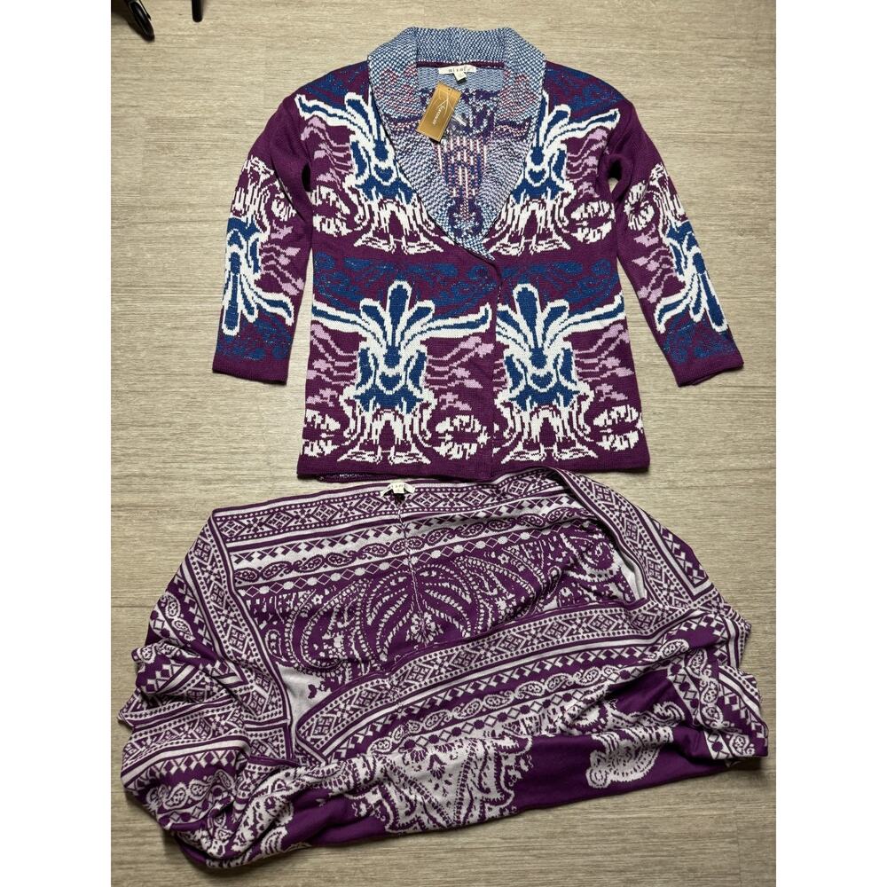 Mi Ami for Francesca's Knit Cardigan Sweater w/ Back Poncho Cape NWT S Purple